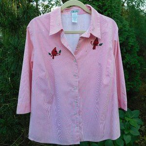 CB Career Plus Size 20W Buttondown Top with Embroidered Cardinals